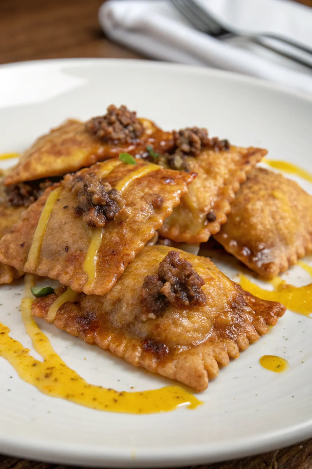 raviole fritte bolognesi con mostarda 2 A delicious plate of raviole fritte bolognesi con mostarda