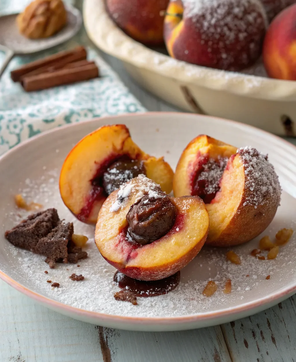 A delicious plate of pesche ripiene alla piemontese amaretti e cioccolato