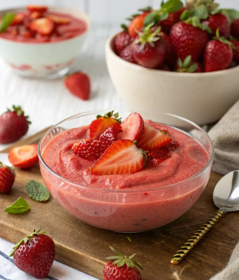 A delicious plate of bavarese alle fragole con purea fresca