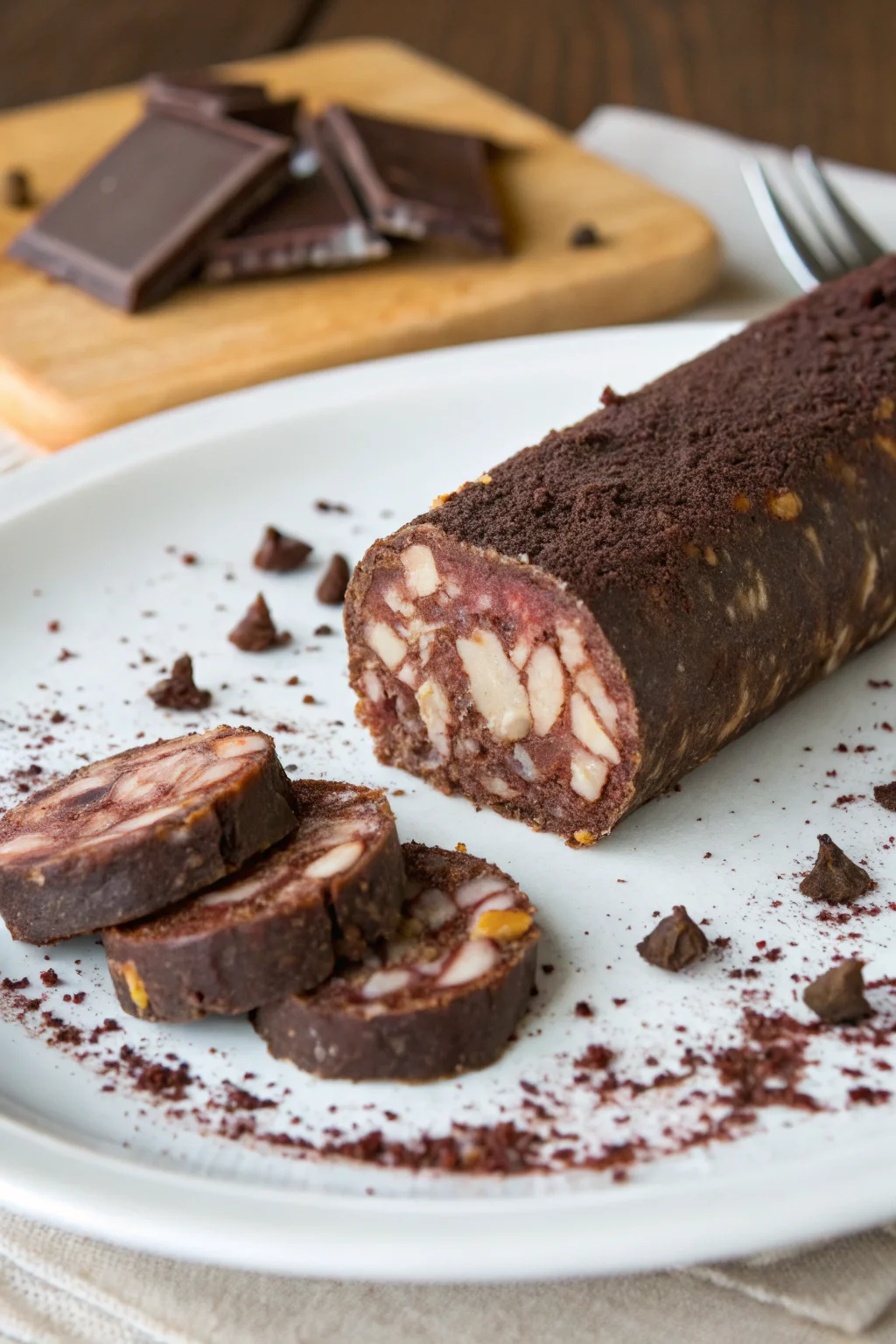 A delicious plate of salame al cioccolato senza uova crude