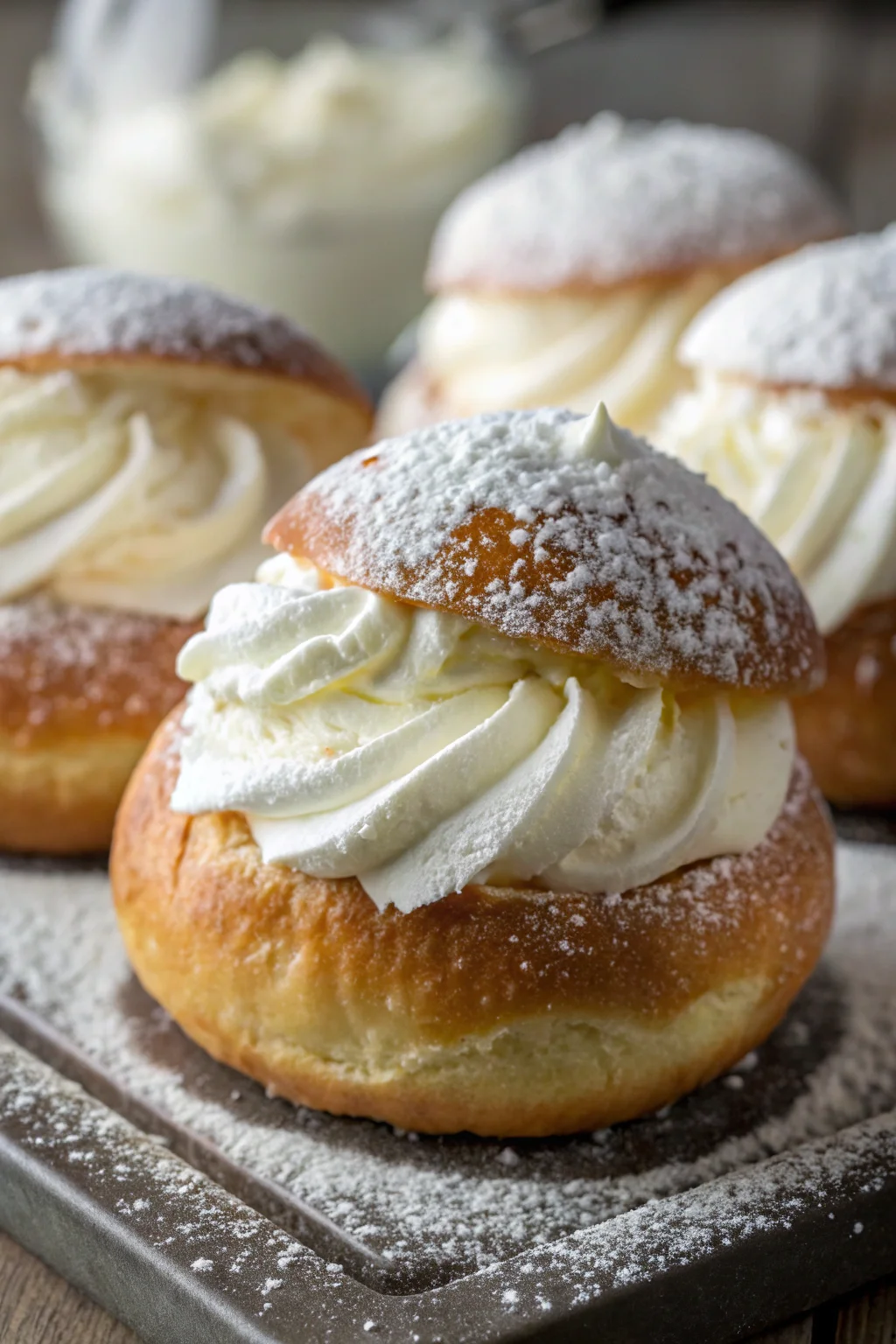 A delicious plate of ricetta maritozzi con la panna