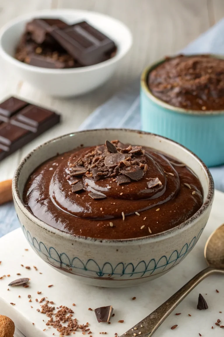 A delicious plate of budino al cioccolato senza uova e senza amido