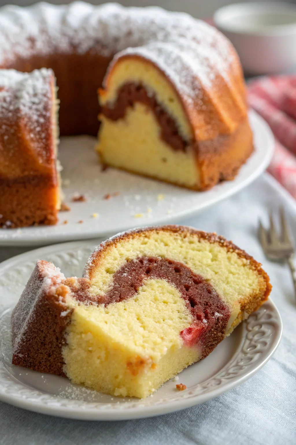 A delicious plate of ciambella bicolore soffice