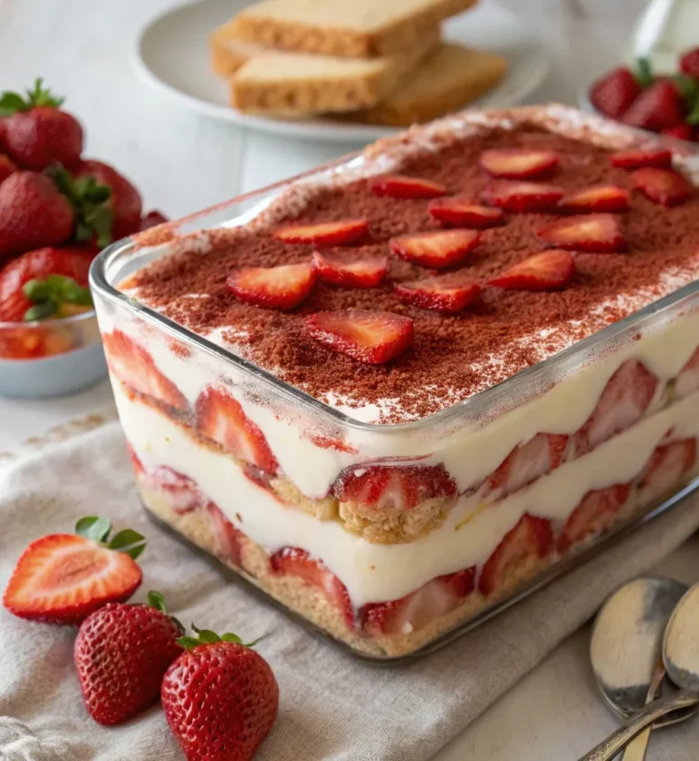 A delicious plate of tiramisù alle fragole senza mascarpone