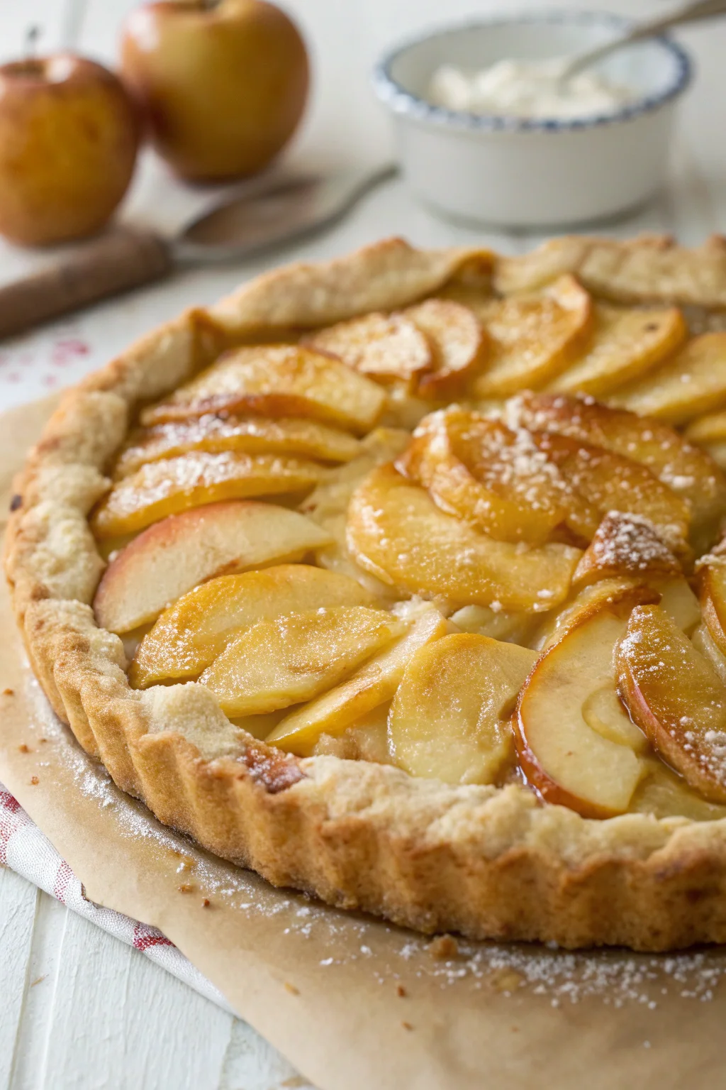 A delicious plate of crostata con crema pasticcera e mele