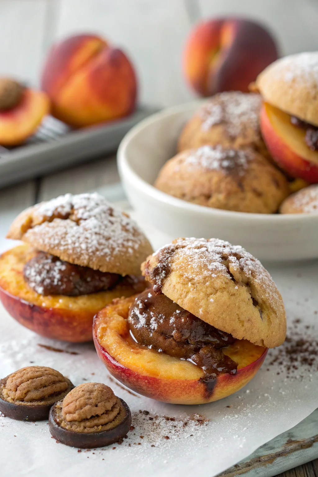 A delicious plate of pesche ripiene alla piemontese amaretti e cioccolato