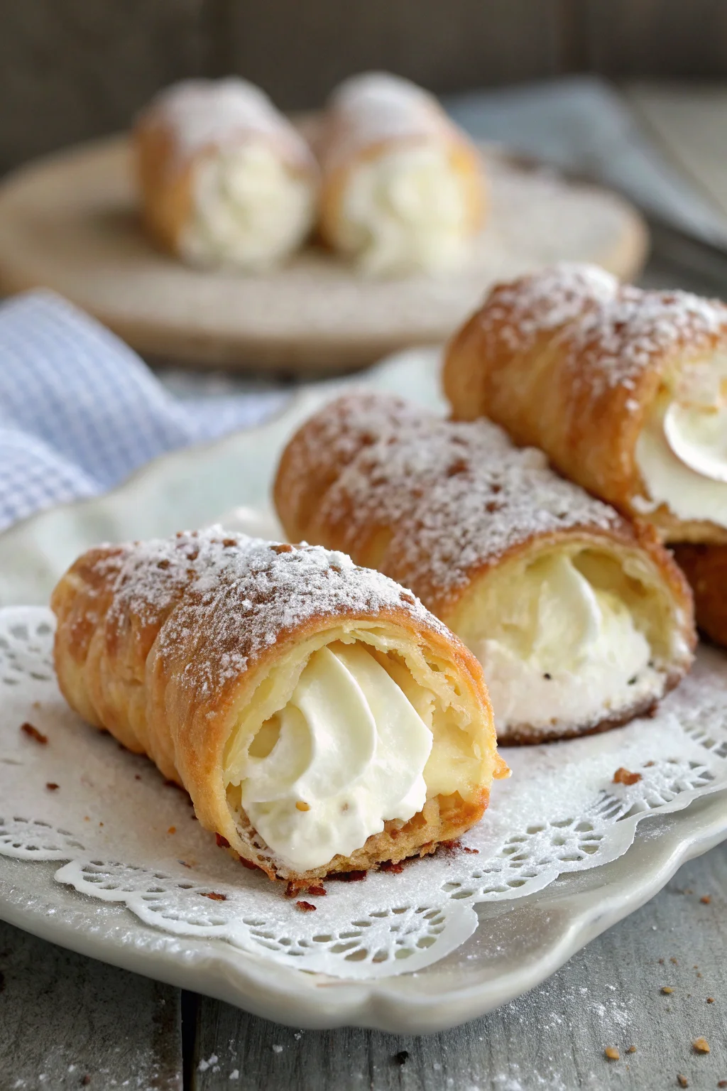 A delicious plate of cartocci siciliani con crema di ricotta