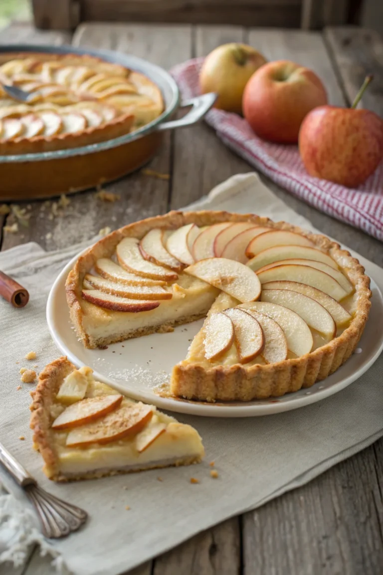 A delicious plate of crostata con crema pasticcera e mele