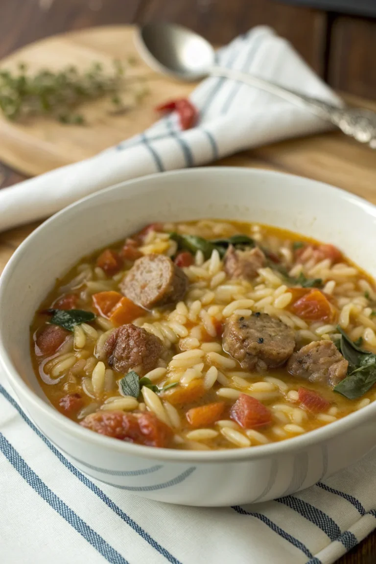 A delicious plate of Zuppa di Orzo e Salsiccia Marry Me