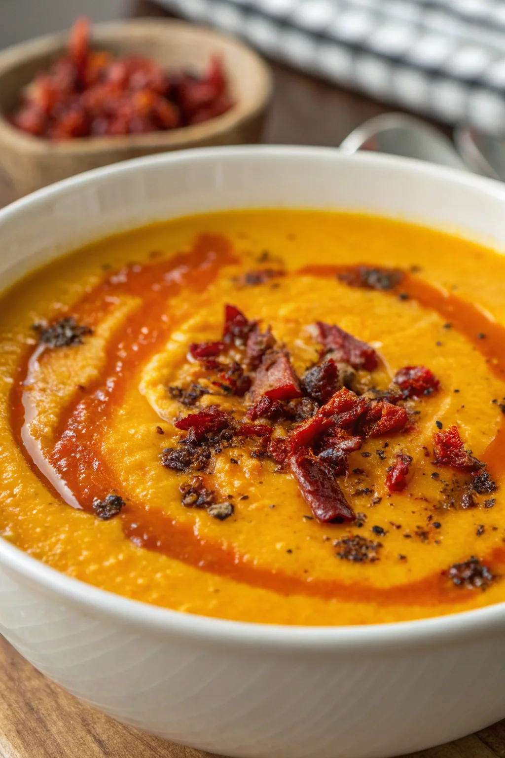 A delicious plate of Zuppa di Zucca Butternut con Harissa