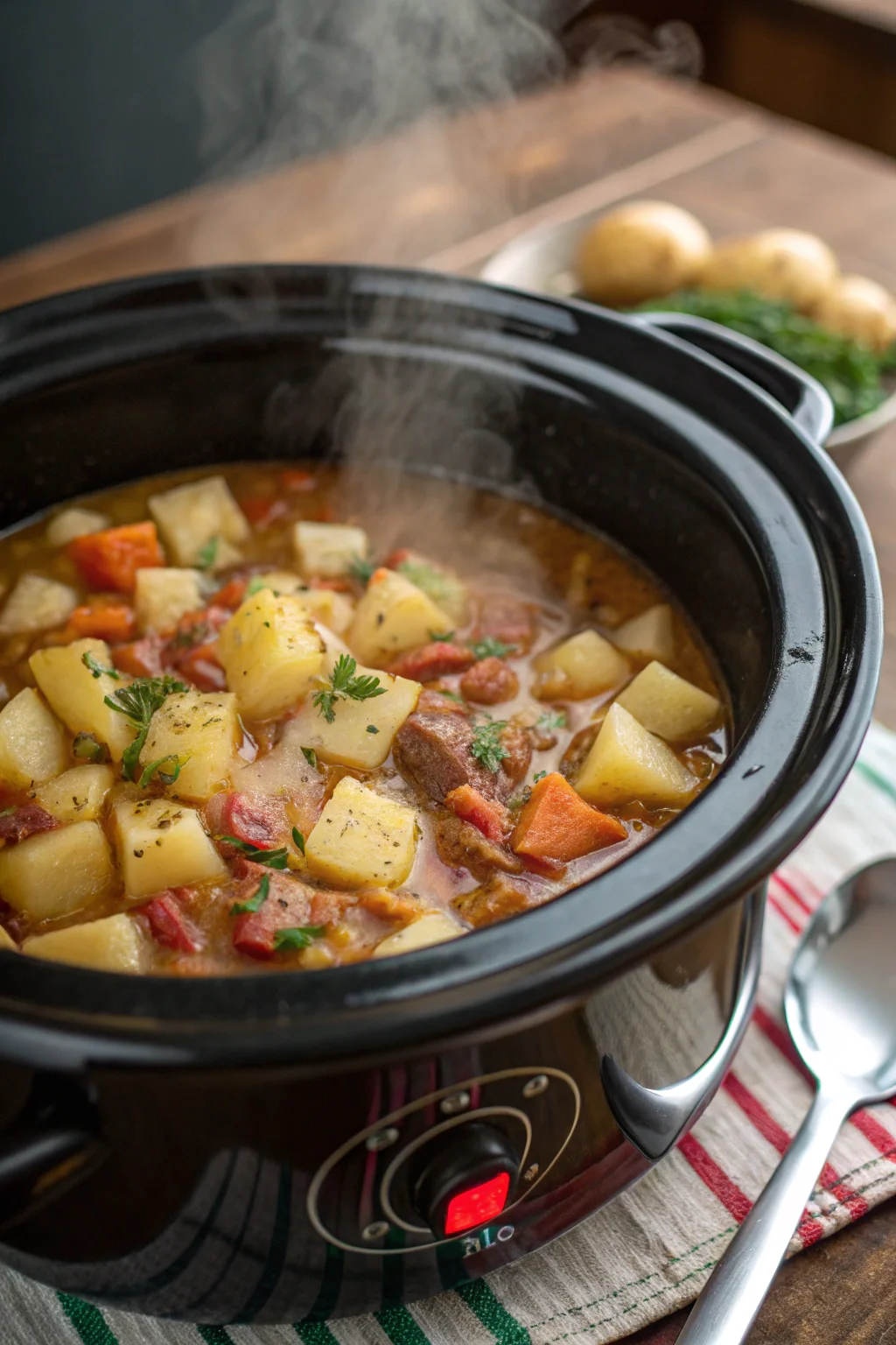 A delicious plate of Zuppa di Patate Caricata in Pentola Lenta