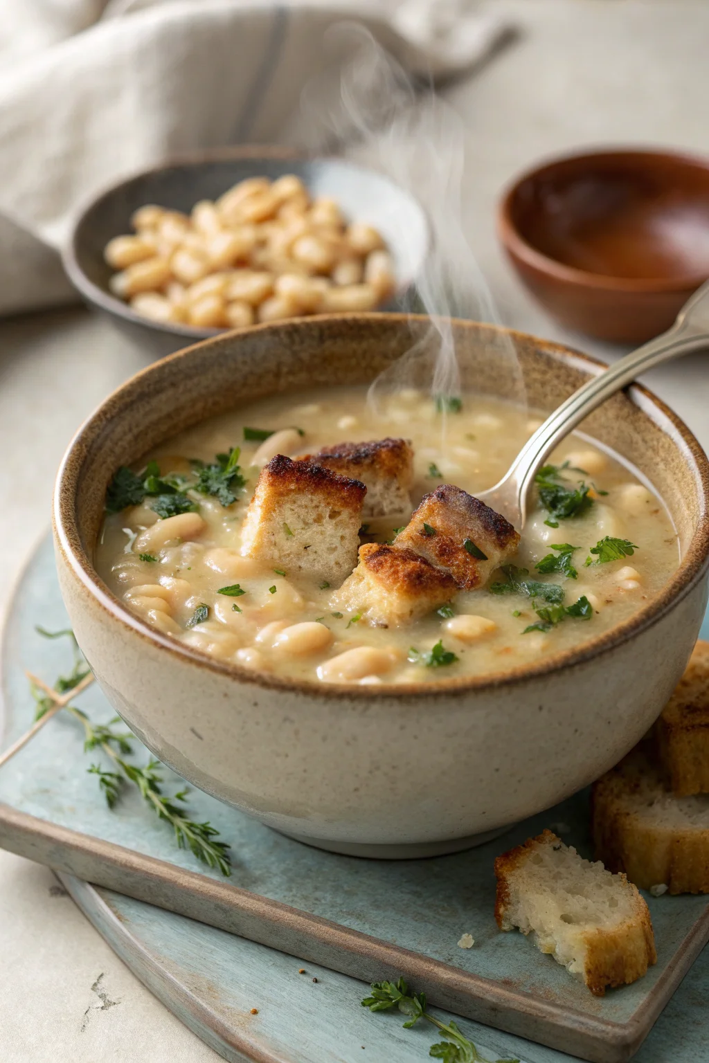 A delicious plate of Zuppa Cremosa di Fagioli Bianchi all'Italiana