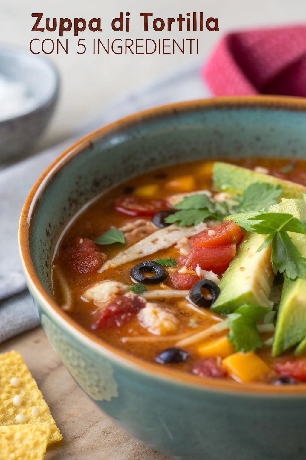 A delicious plate of Zuppa di Tortilla con 5 Ingredienti