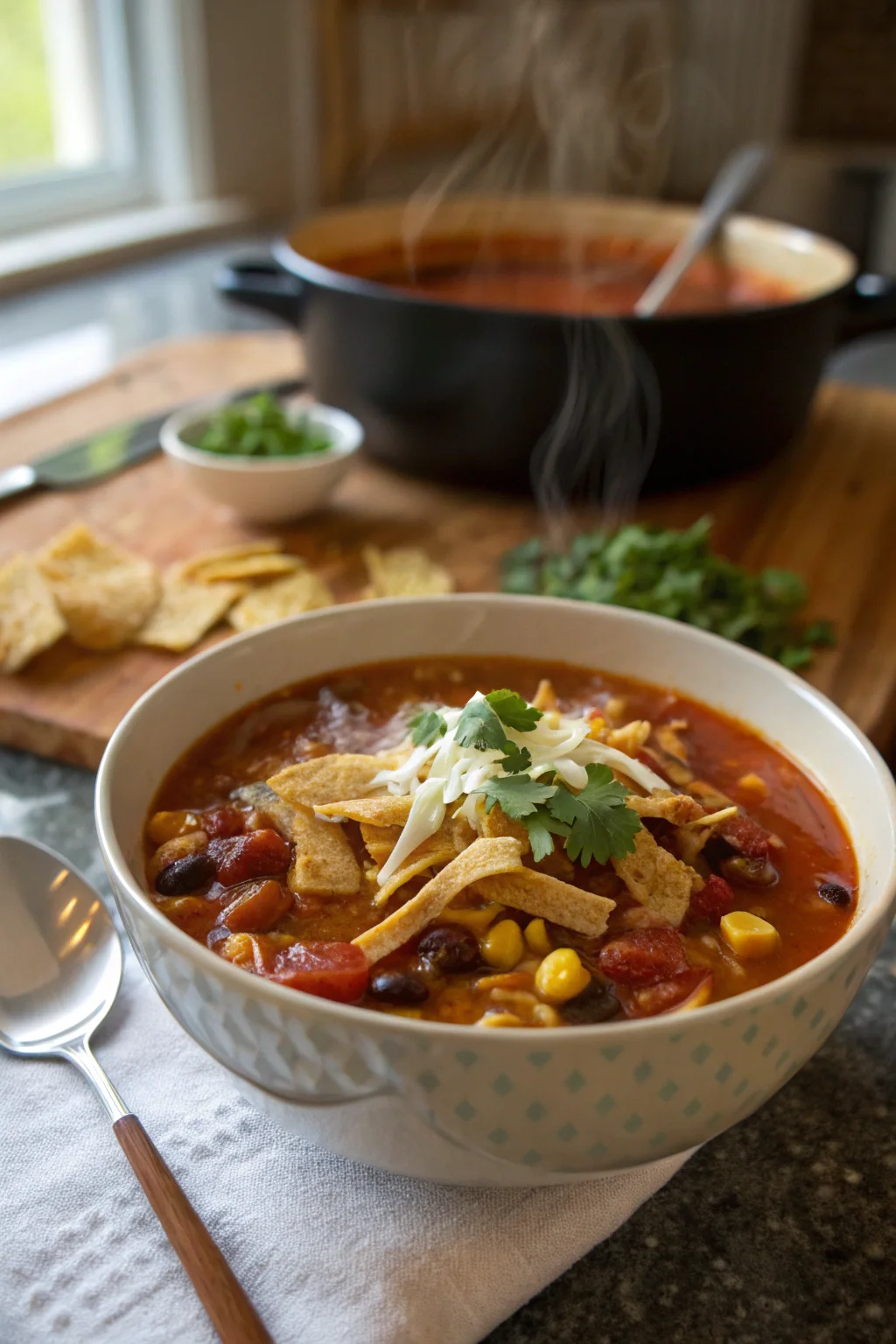 A delicious plate of Zuppa di Tortilla con 5 Ingredienti