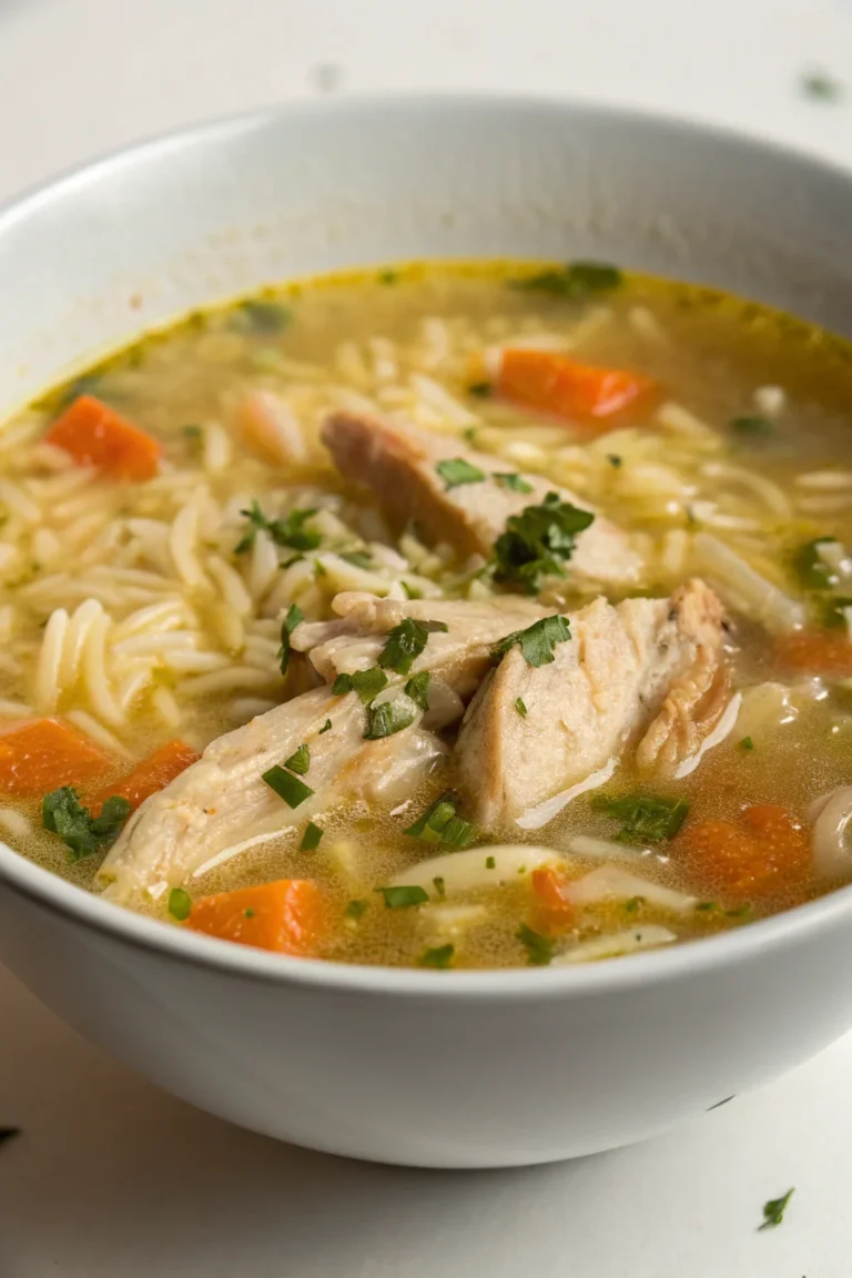 A delicious plate of Zuppa Facile di Pollo, Riso e Noodles