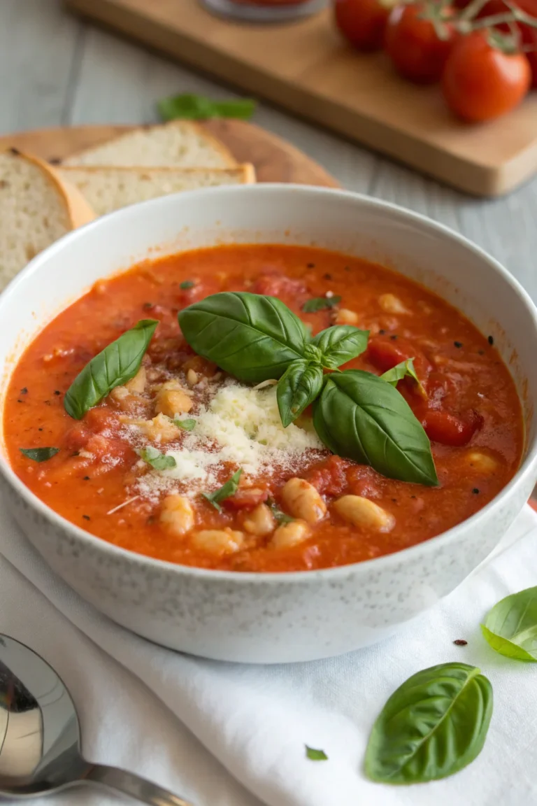 A delicious plate of Zuppa Cremosa di Pomodoro e Fagioli
