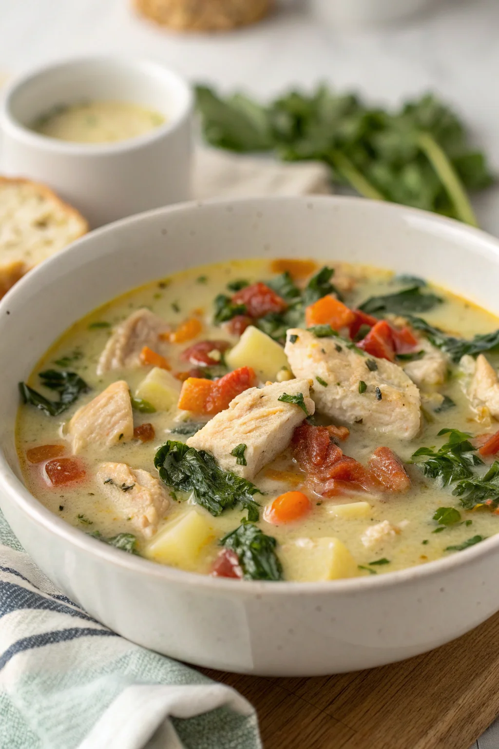 A delicious plate of Zuppa di Pollo Toscana
