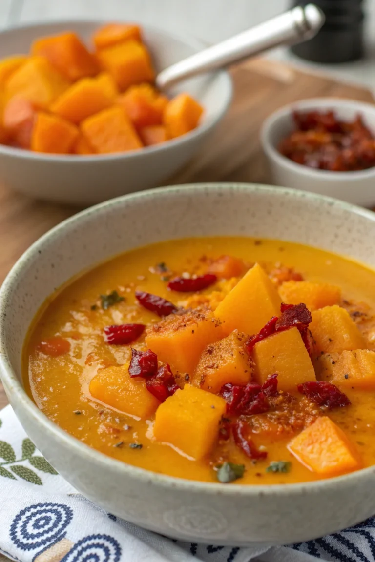 A delicious plate of Zuppa di Zucca Butternut con Harissa