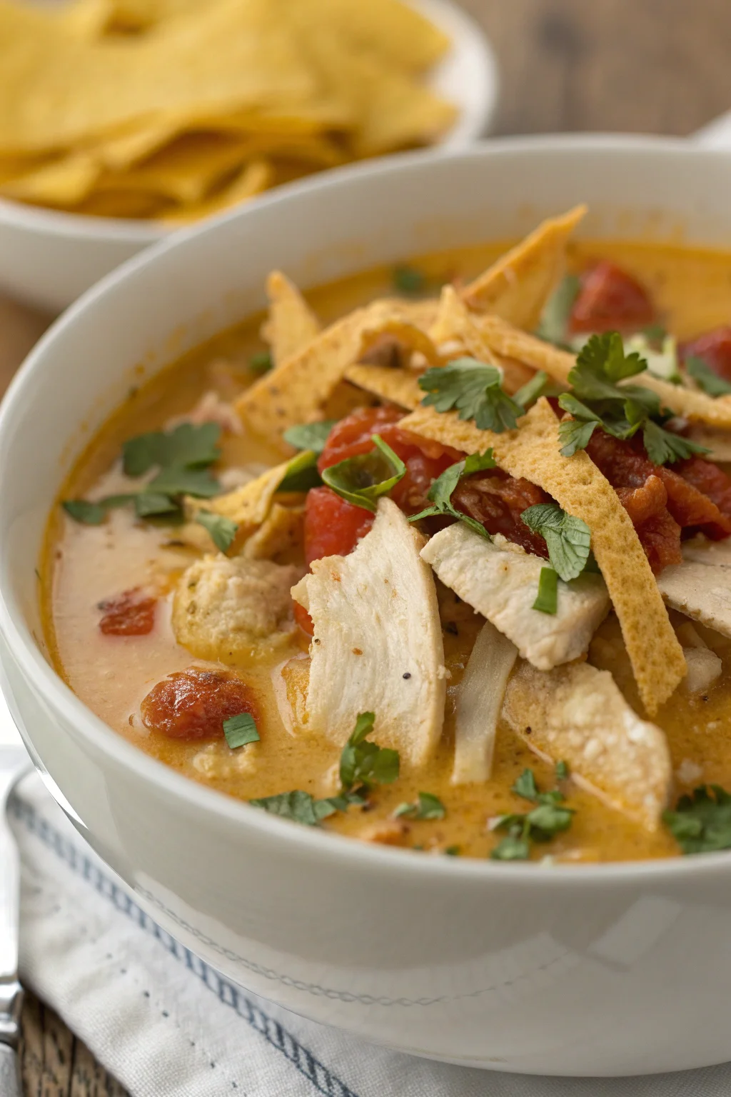 A delicious plate of Zuppa di Tortilla di Pollo in Stile Chick-fil-A