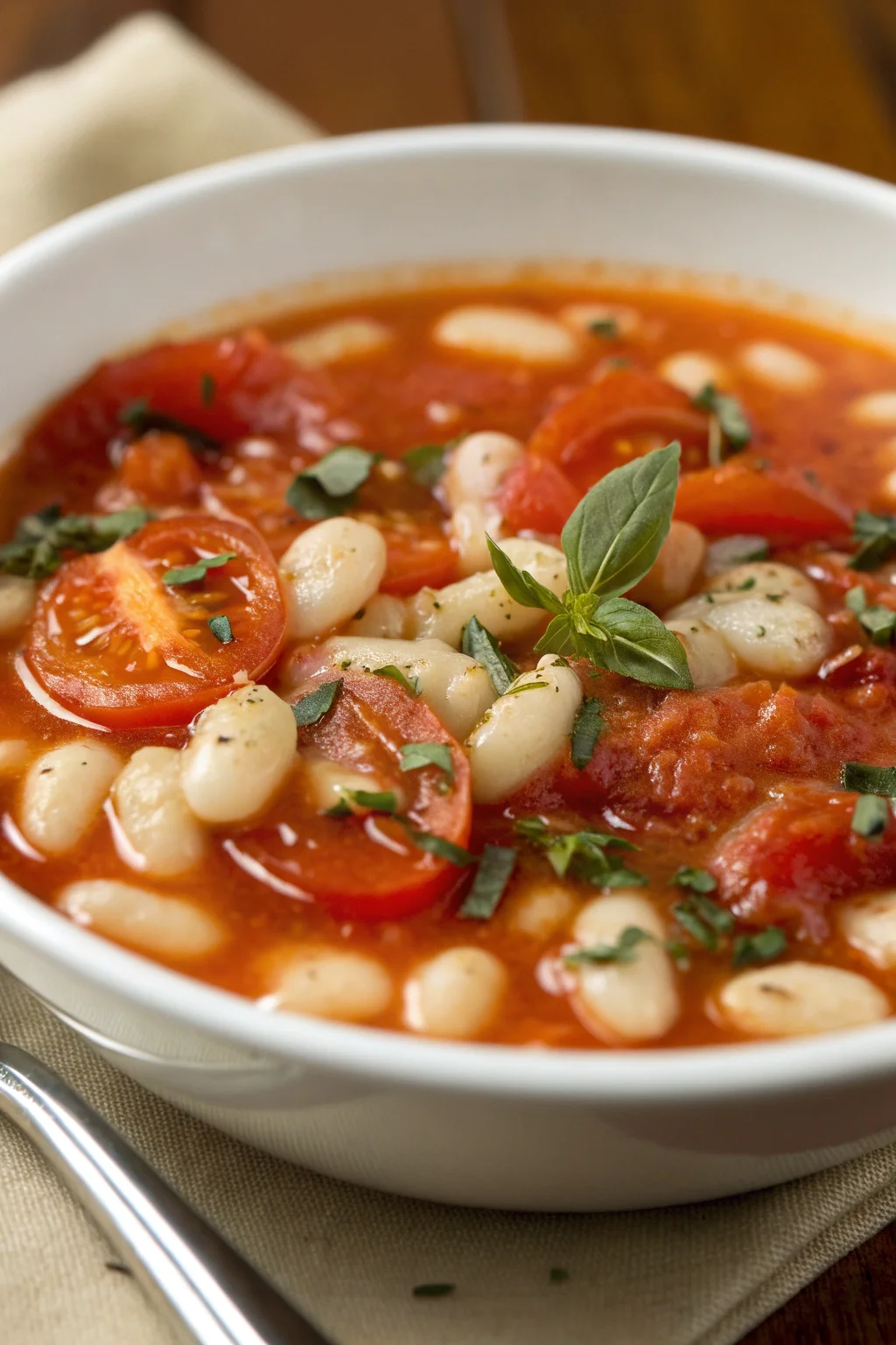 A delicious plate of Zuppa di Pomodoro e Fagioli Bianchi