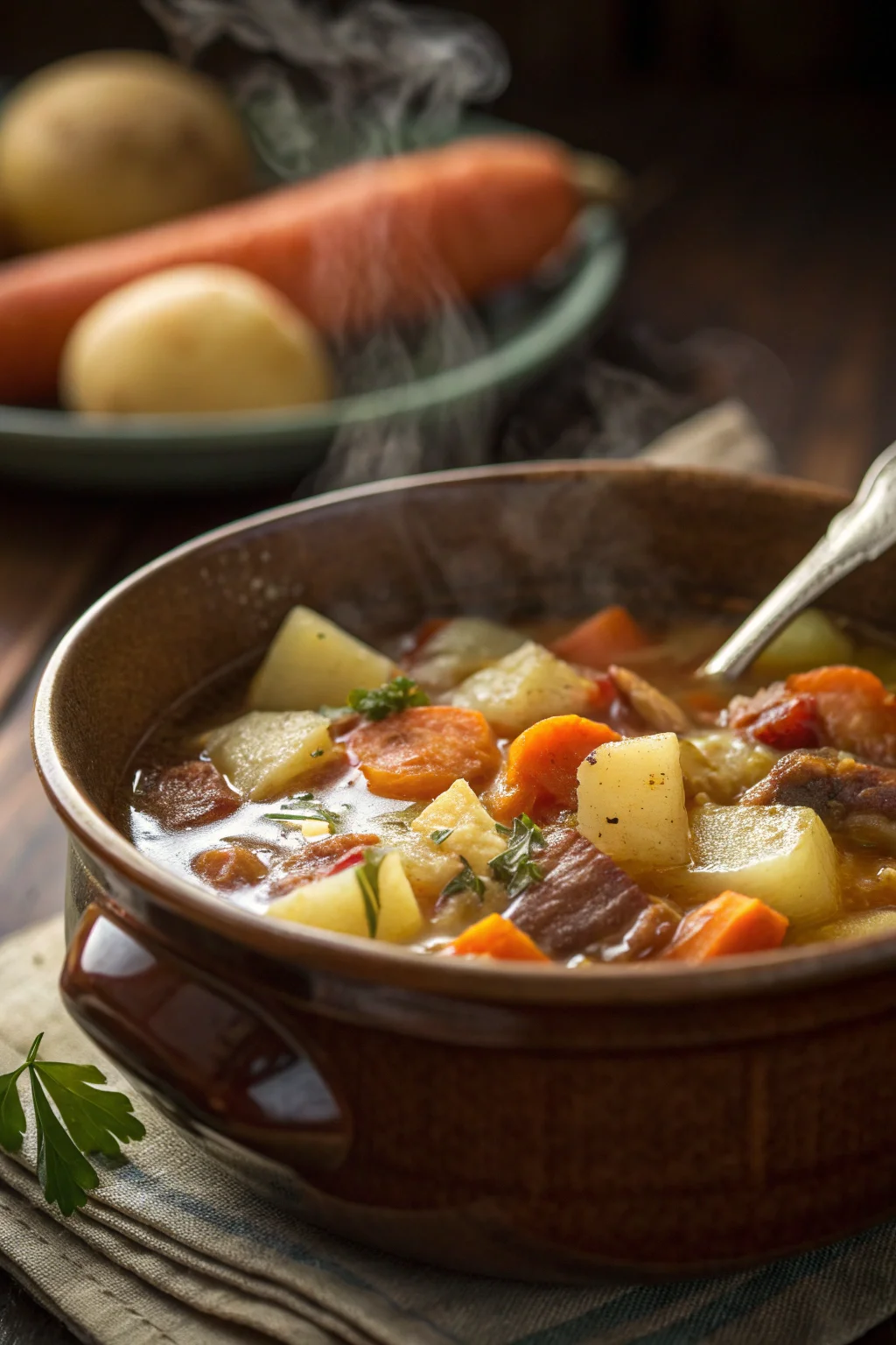 A delicious plate of Zuppa di Patate Caricata in Pentola Lenta