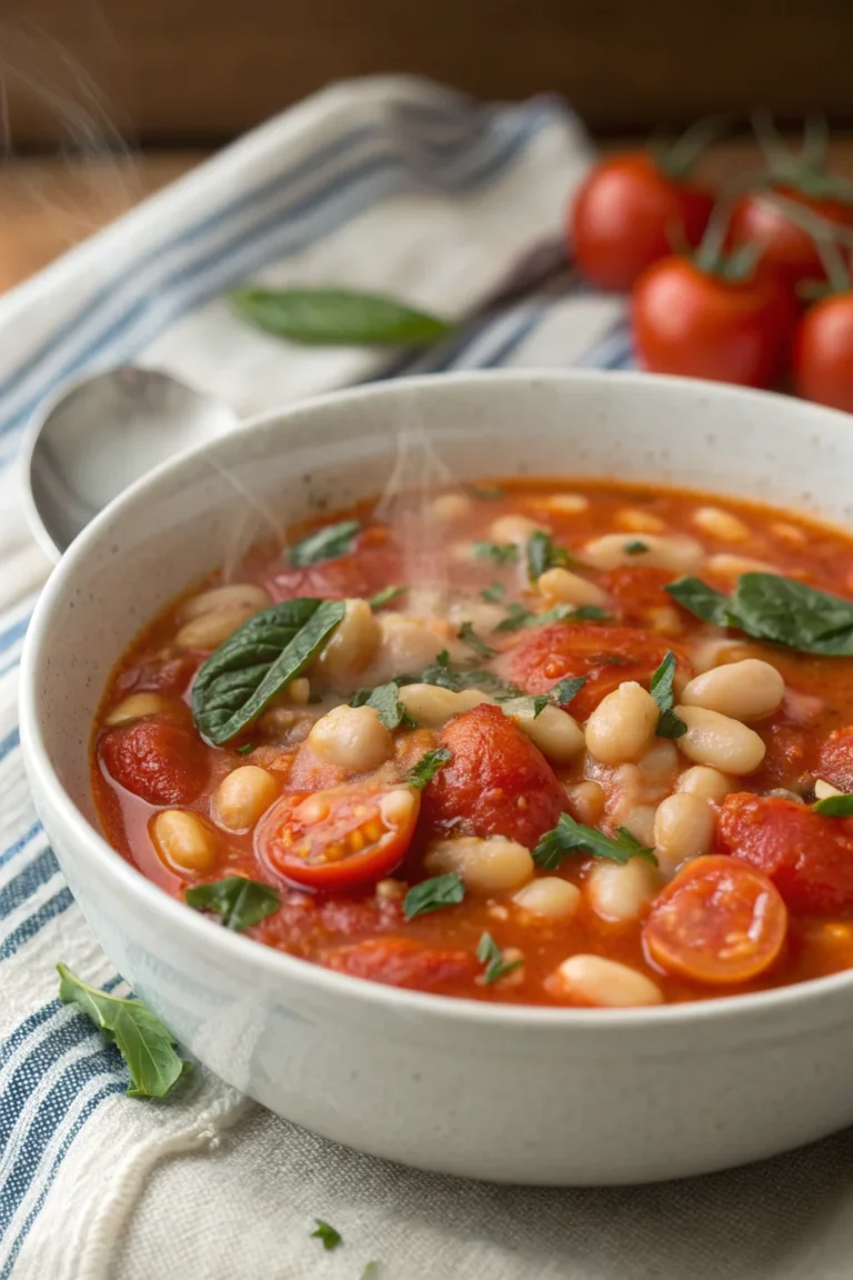 A delicious plate of Zuppa di Pomodoro e Fagioli Bianchi