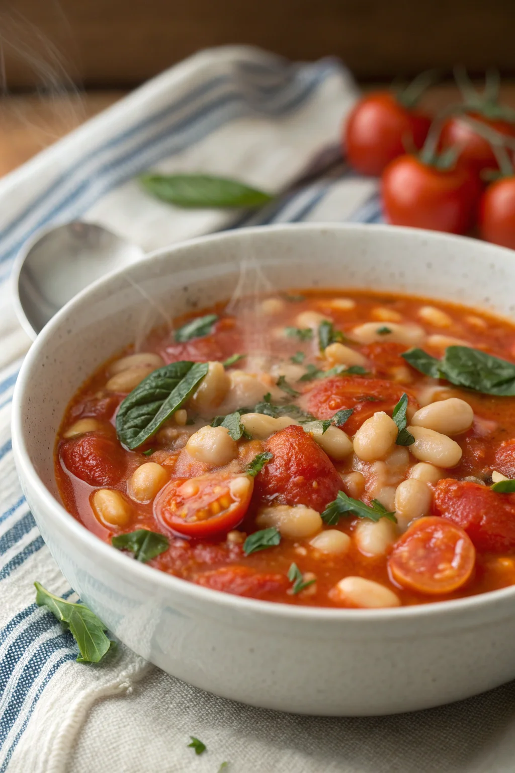 A delicious plate of Zuppa di Pomodoro e Fagioli Bianchi