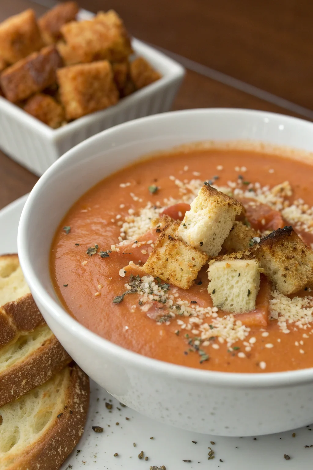 A delicious plate of Zuppa di Pomodoro Cremosa in Stile Panera