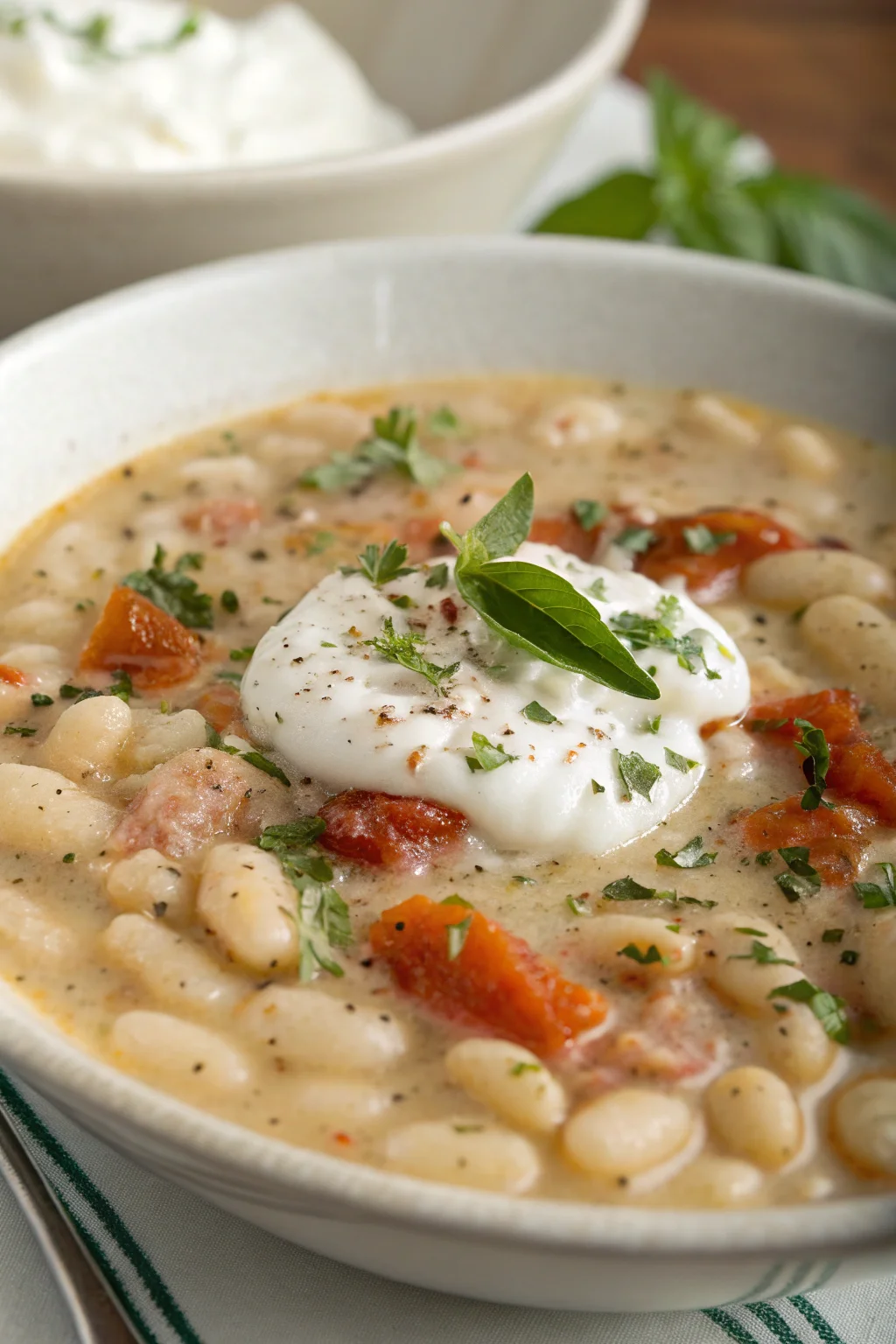 A delicious plate of Zuppa Cremosa di Fagioli Bianchi all'Italiana