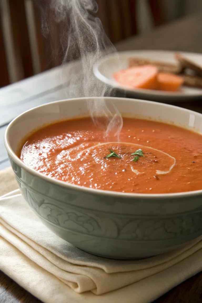 A delicious plate of Zuppa di Pomodoro Cremosa in Stile Panera