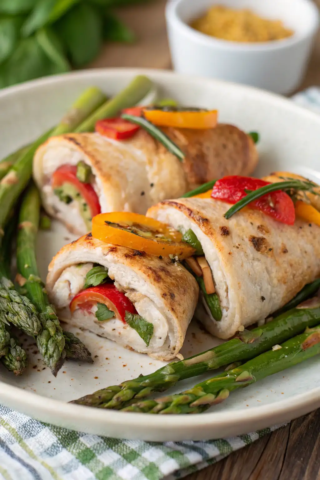 A delicious plate of Involtini Primavera di Pollo in Friggitrice ad Aria