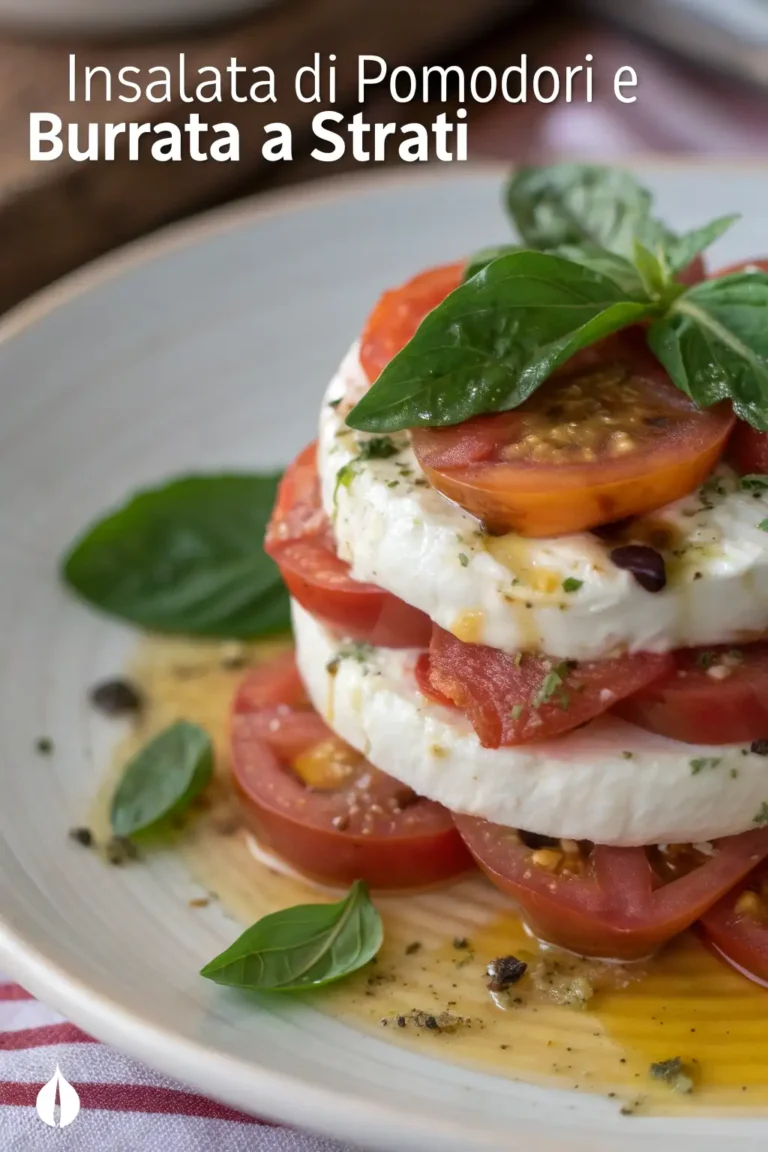 A delicious plate of Insalata di Pomodori e Burrata a Strati
