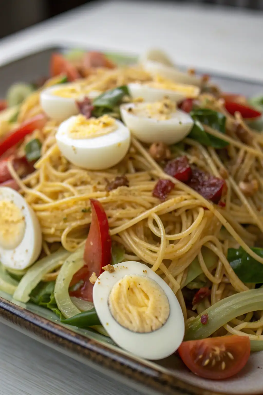 A delicious plate of Insalata di Noodles con Uova Deviled