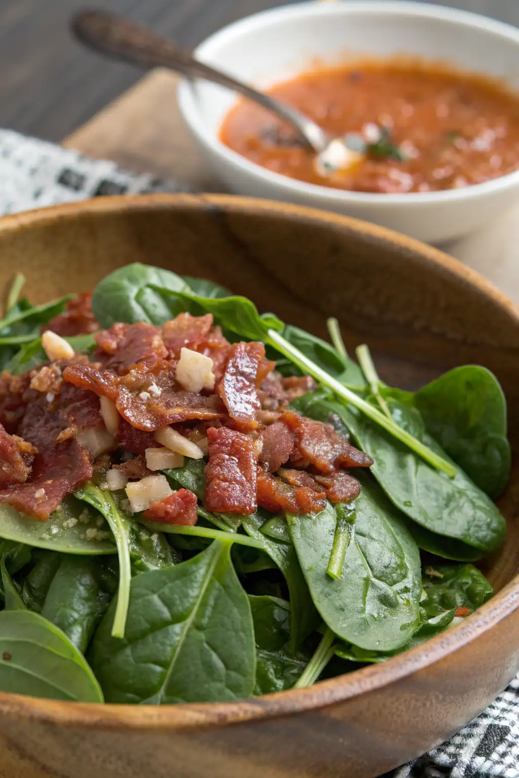 A delicious plate of Insalata di Spinaci con Salsa Calda di Bacon