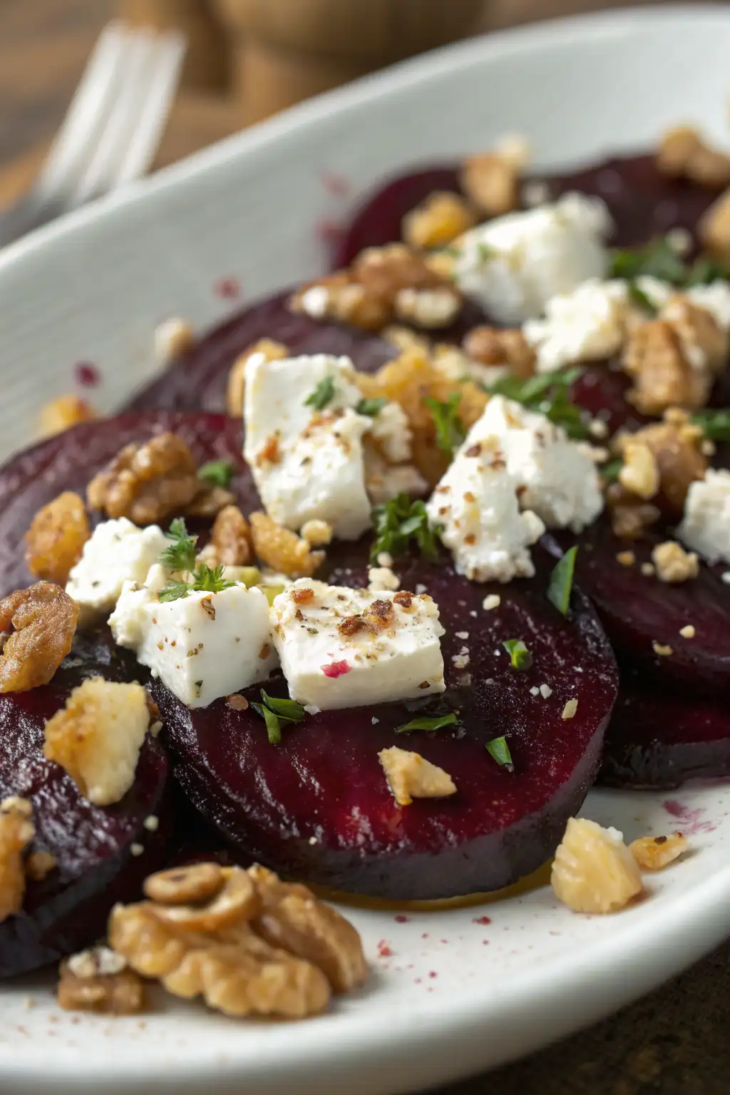 A delicious plate of Barbabietole Arrostite con Formaggio di Capra e Noci
