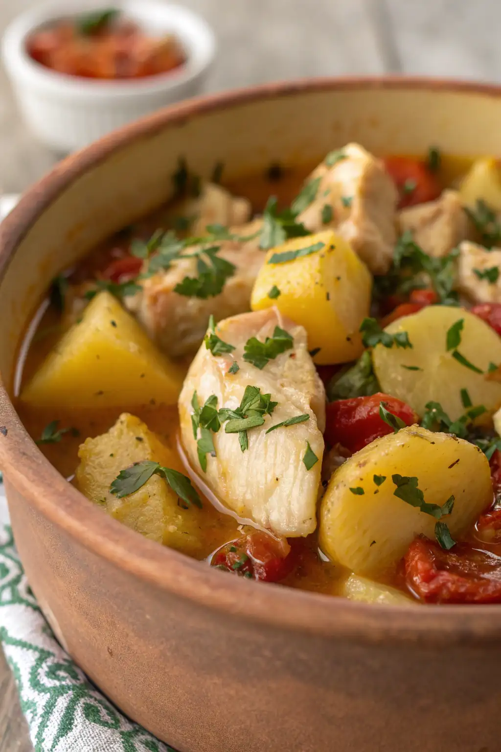 A delicious plate of Ciotola di Pollo e Patate Greca