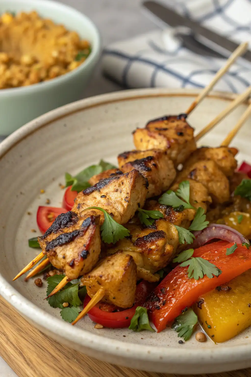 A delicious plate of Pollo Satay con Friggitrice ad Aria