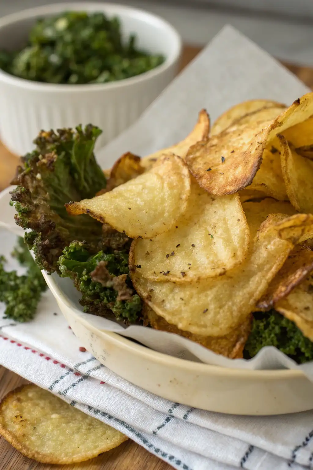 A delicious plate of Chips di Cavolo Riccio Fritte ad Aria