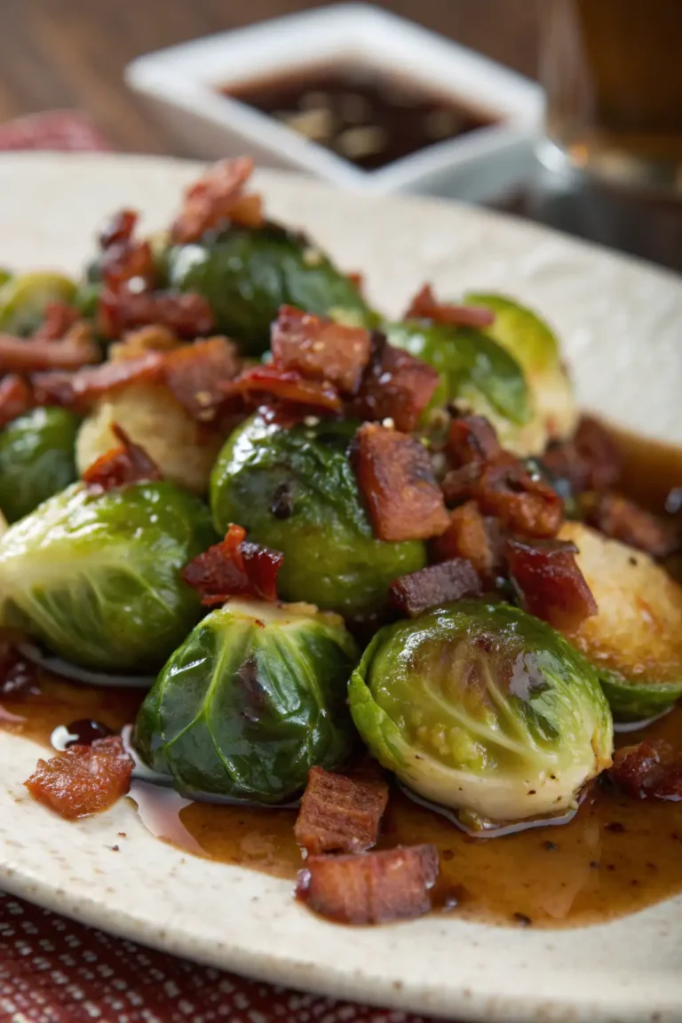 A delicious plate of Cavoletti di Bruxelles con Salsa di Pancetta