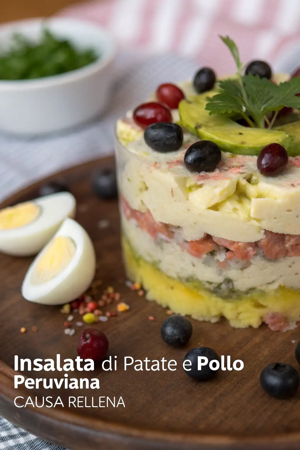 A delicious plate of Insalata di Patate e Pollo Peruviana (Causa Rellena)