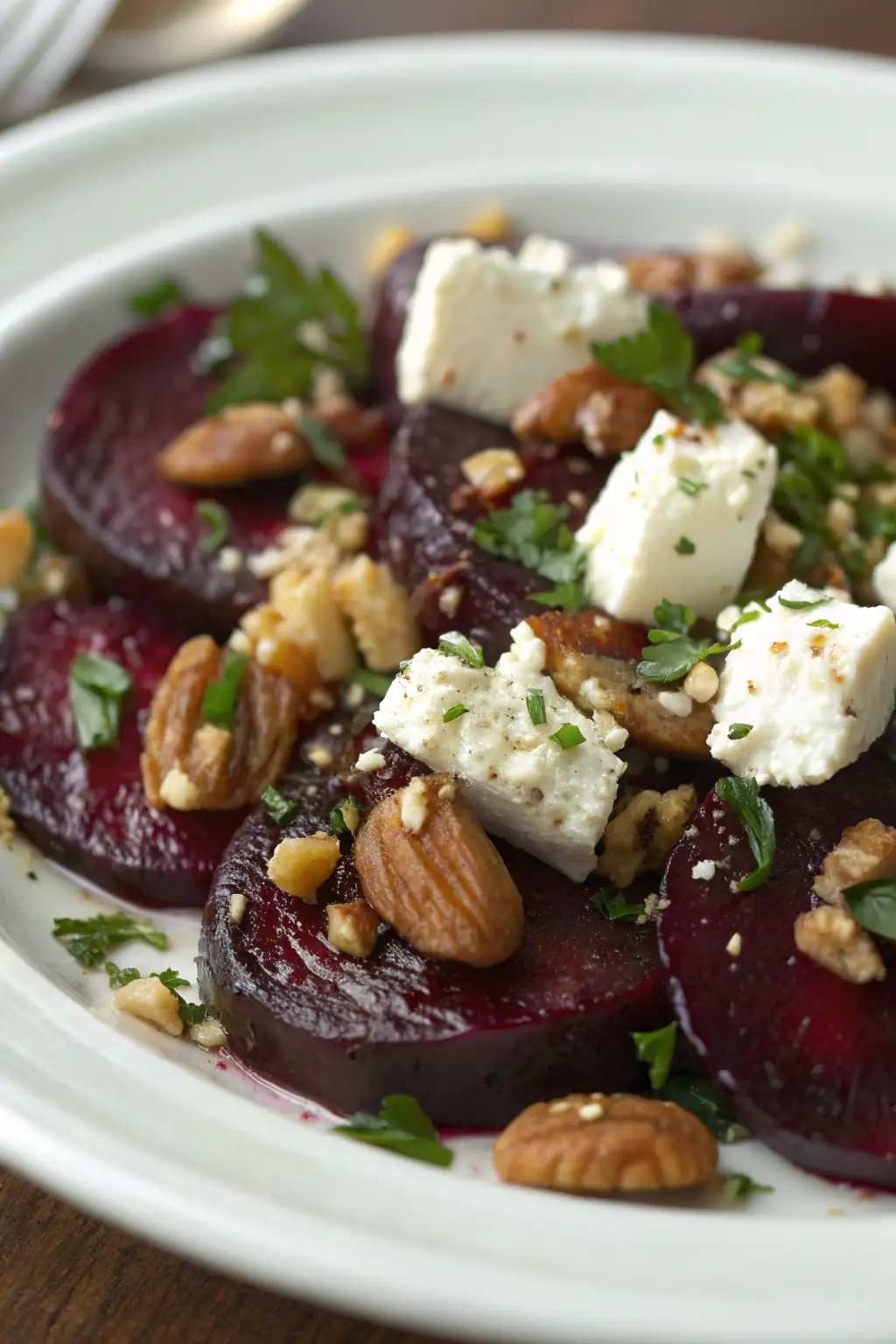 A delicious plate of Barbabietole Arrostite con Formaggio di Capra e Noci
