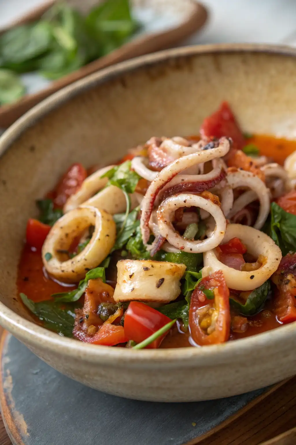 A delicious plate of Insalata di Calamari Calda