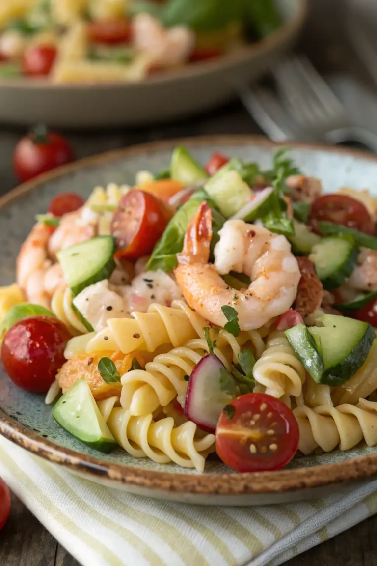 A delicious plate of Insalata di Pasta con Gamberetti