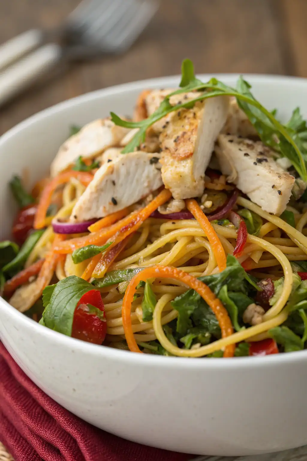 Insalata di Noodles di Pollo 1 A delicious plate of Insalata di Noodles di Pollo