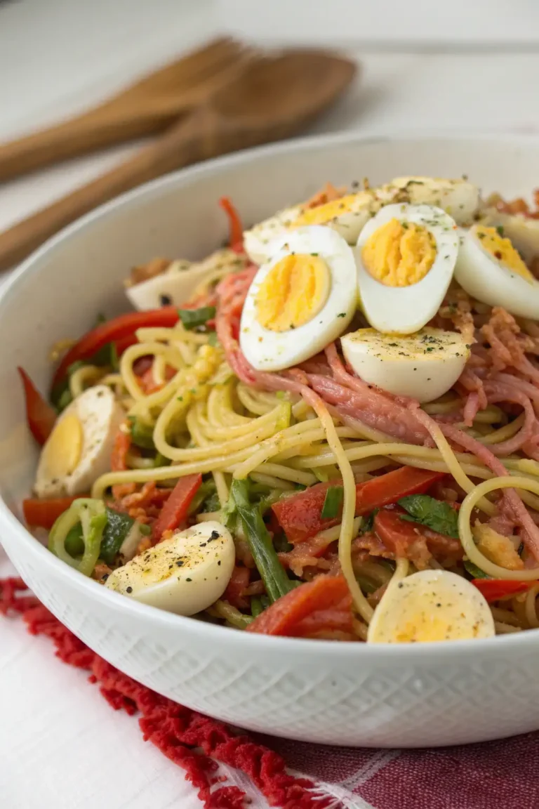A delicious plate of Insalata di Noodles con Uova Deviled