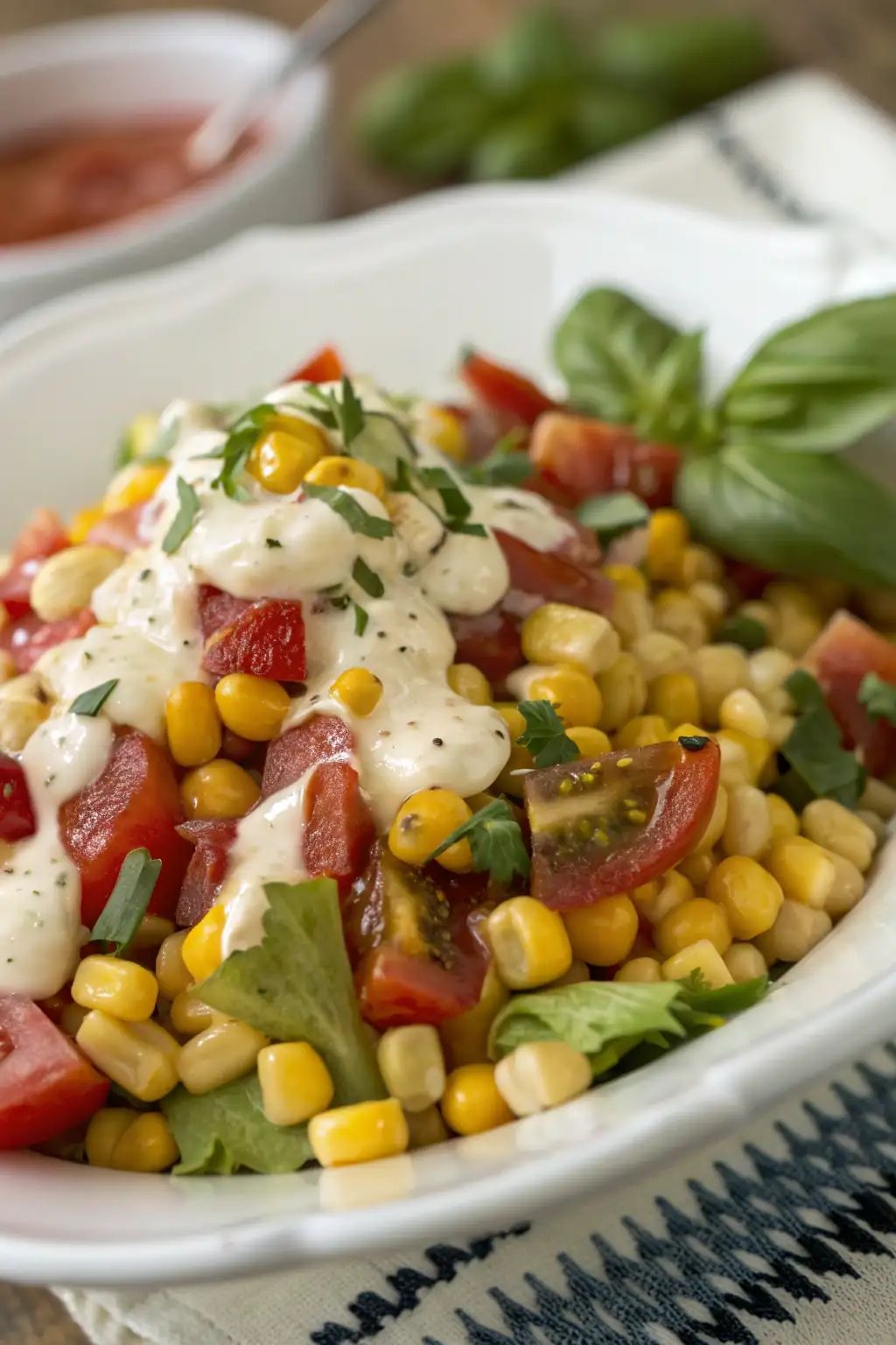 A delicious plate of Insalata di Mais con Salsa Italiana Cremosa