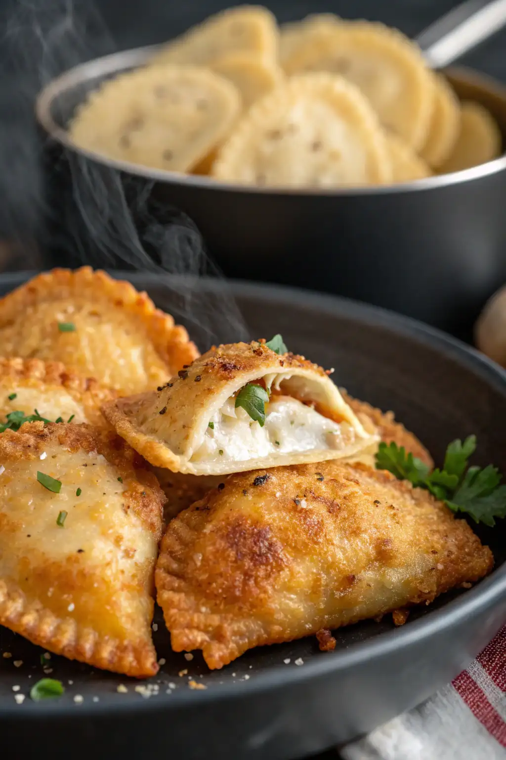 A delicious plate of Ravioli di Pollo Fritti in Friggitrice ad Aria